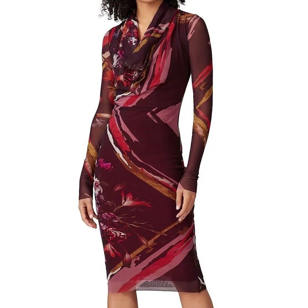 Rent the runway size large red printed sheath cowl neck Fuzzi dress red sheath